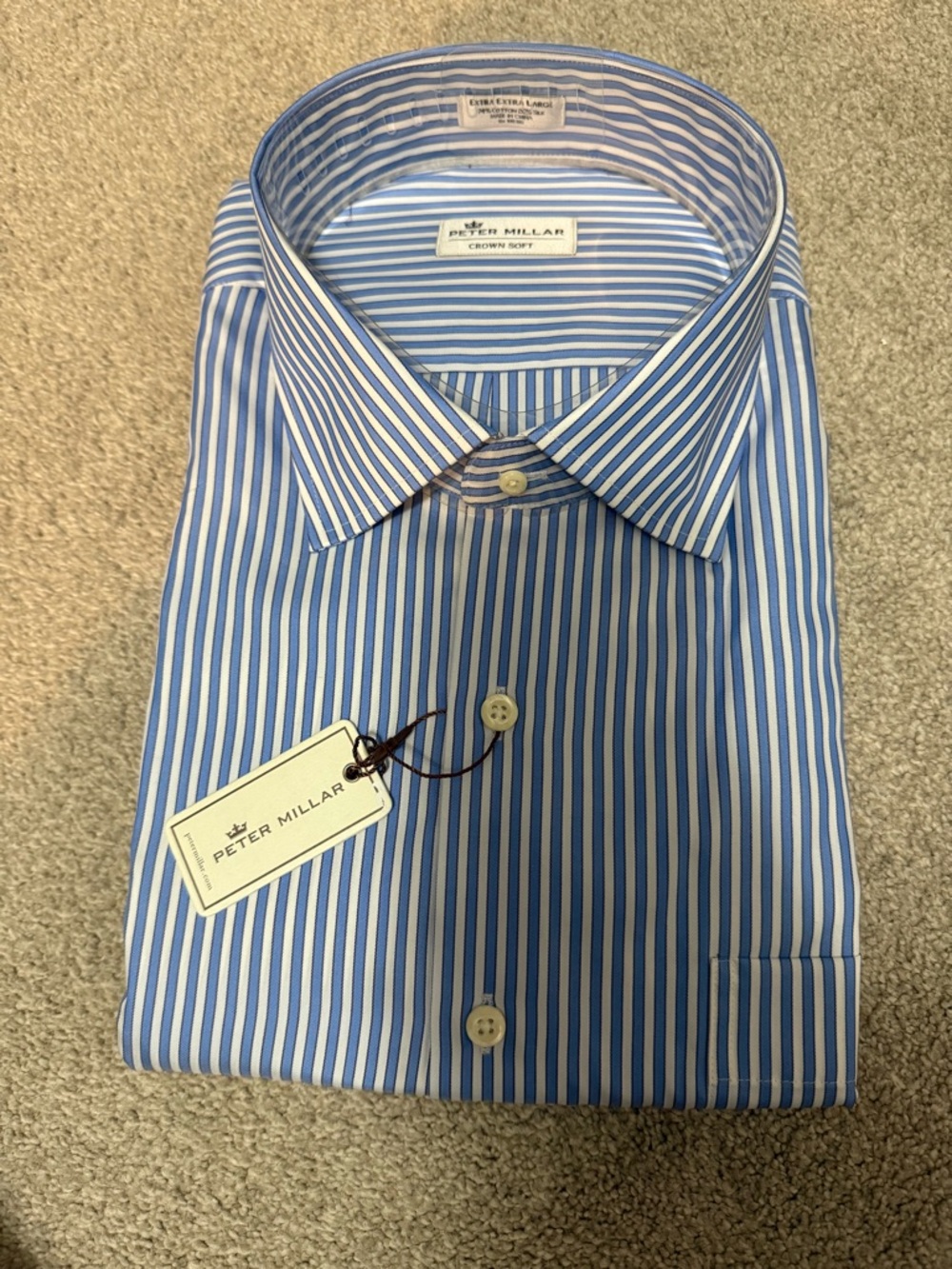 Peter Millar Blue & White Vertical Stripe Dress Shirt